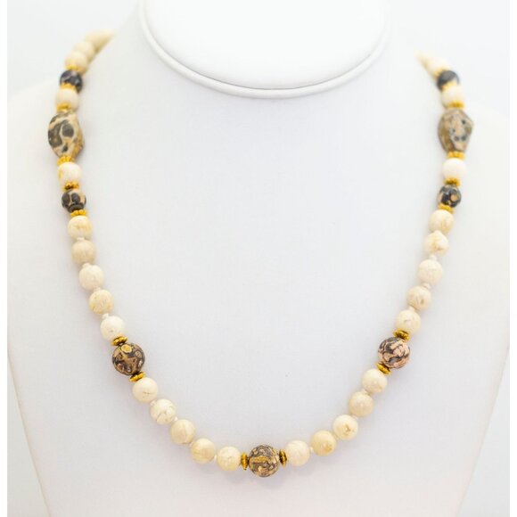 30 inch, Vintage Beige Sphere Beads Unique Beaded Necklace - G1 - Picture 1 of 3